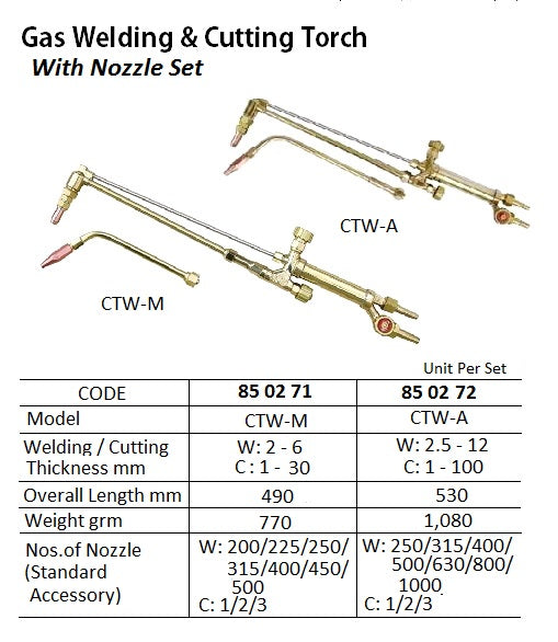 850272-TORCH GAS WELDING & CUTTING, CTW-A (A-TYPE) WITH NOZZLES