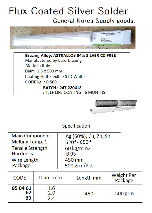 850461-SILVER SOLDER FLUX COATED, AG60 1.6MM DIAM 500GRM